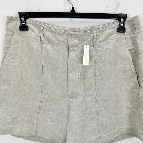 Madewell Pintucked Shorts in 100% Linen Oat Beige High Rise Vacation US 12 NWT - Picture 8 of 13